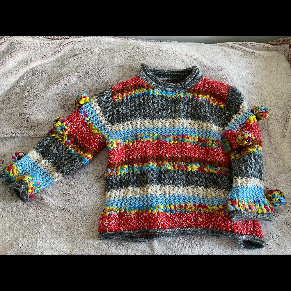 ZARA Striped Sweater w/ pom poms.